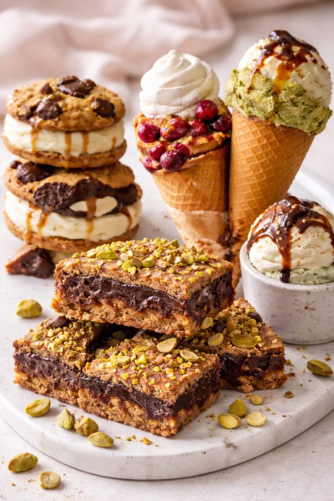 yummy decadent desserts and cakes with many textures