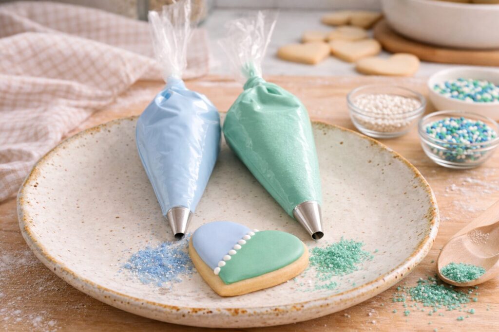 cool blue/jade frosting in pastry bags