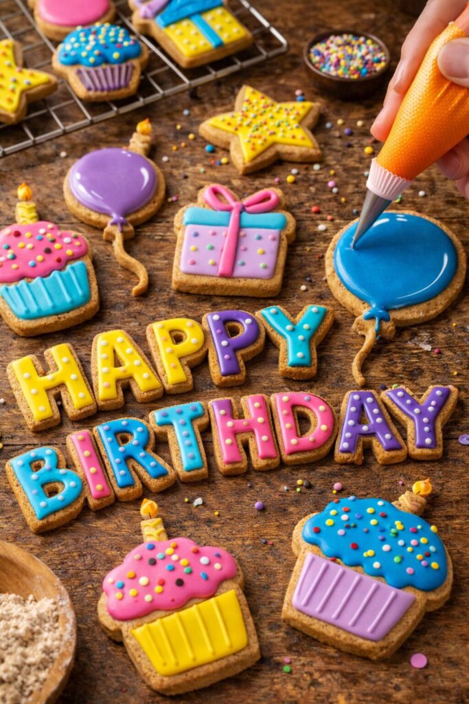 Happy Birthday whole wheat frosted cookies