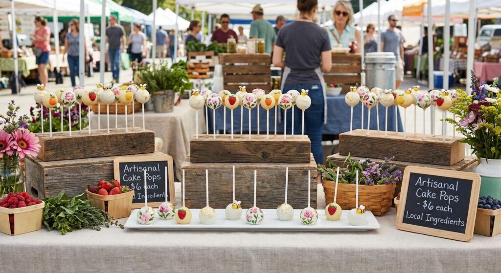 cake pop stand at farmers market