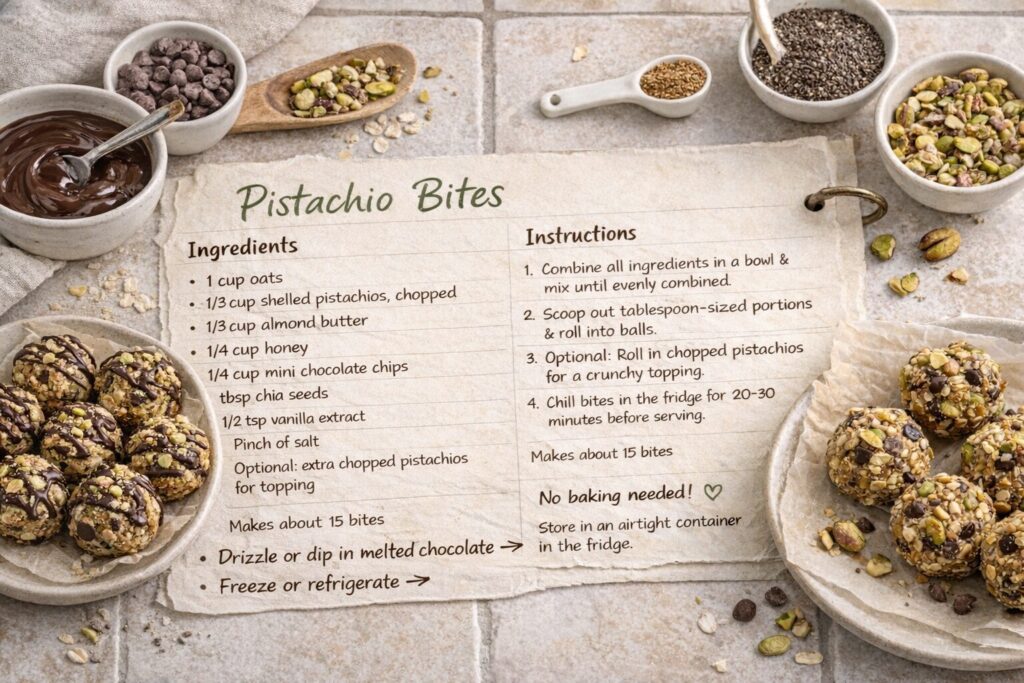 Pistachio bites recipe card