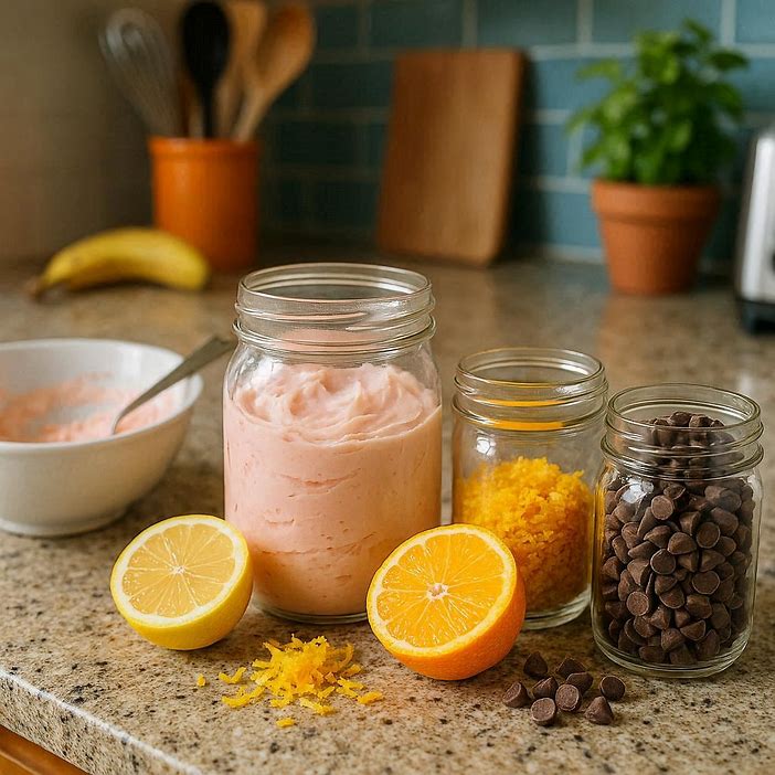 small bites oranges and eggs chocolate chips frosting leftovers